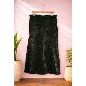 Vintage BENTLEY 90s Black Crinkle Midi Skirt – Size 18W – Minimalist Soft Goth